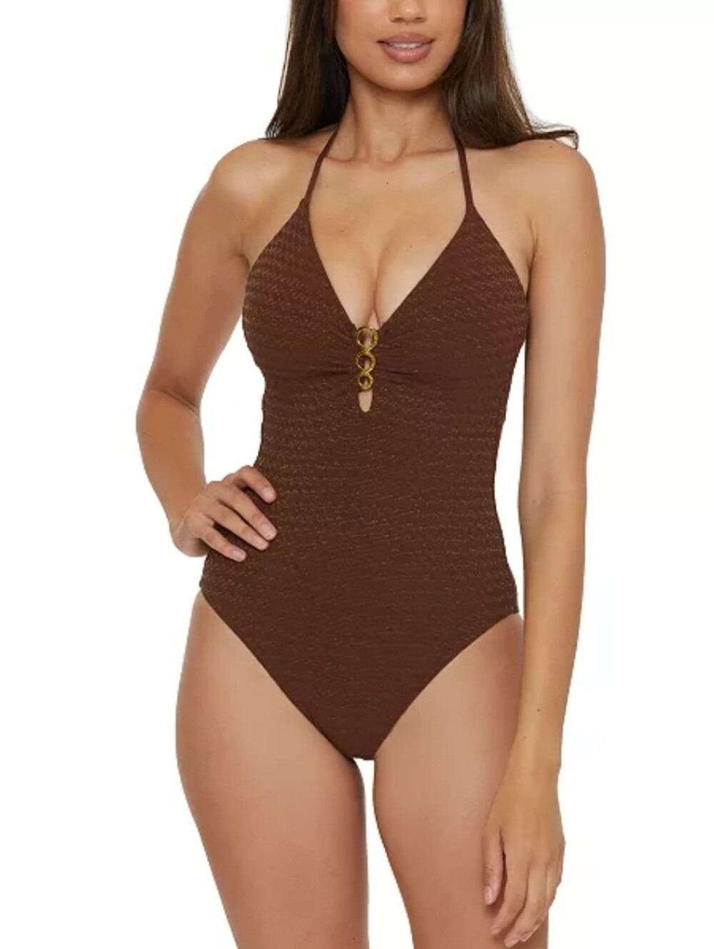 Trina Turk Glimmer Buckle Front One Piece Swimsuit Size 12 NWT $172 Beach
